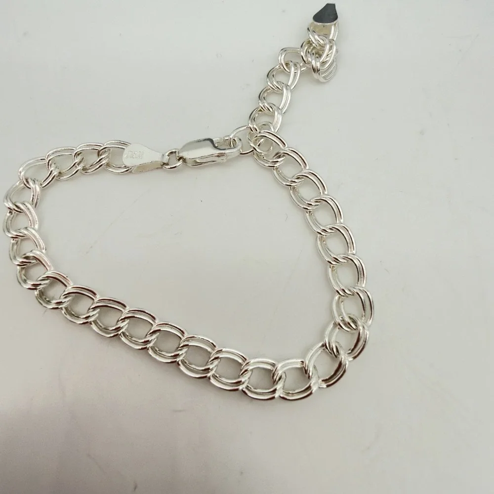 Vintage FAS Italy 925 Sterling Silver DOUBLE OVAL LINK Chain Charm Bracelet 7.5